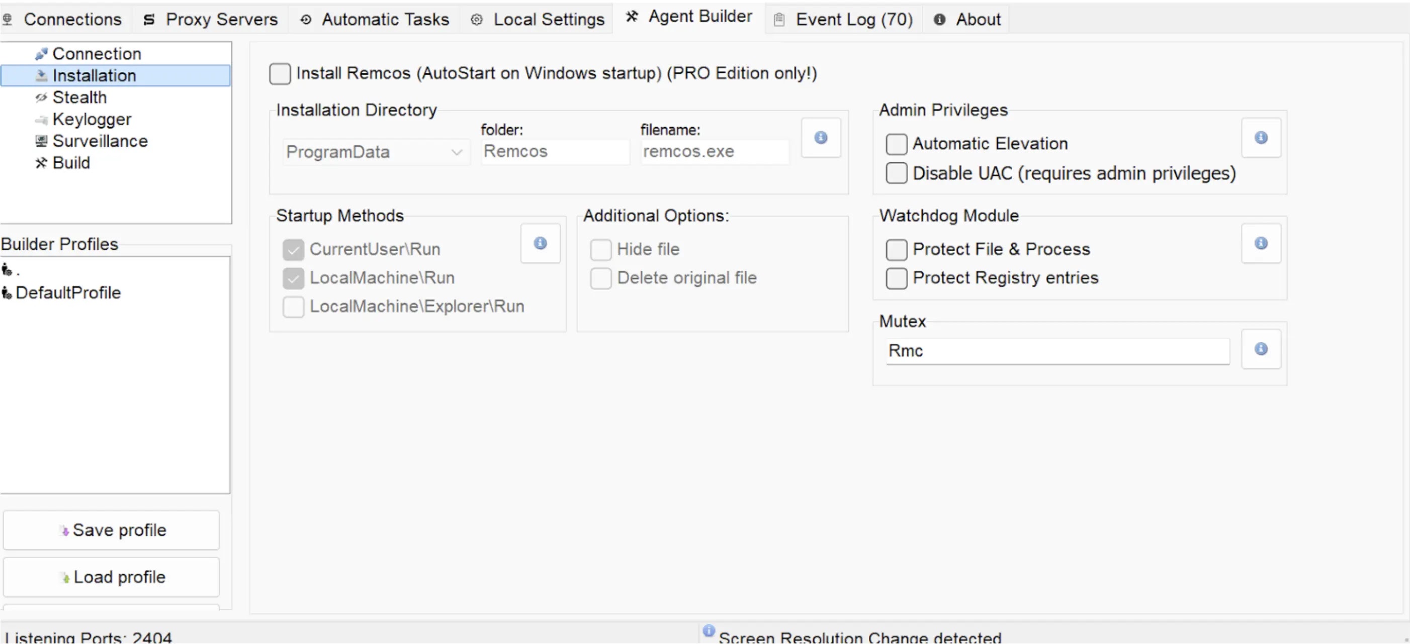 Διαμόρφωση εμμονής Remcos (Πηγή - Censys)
